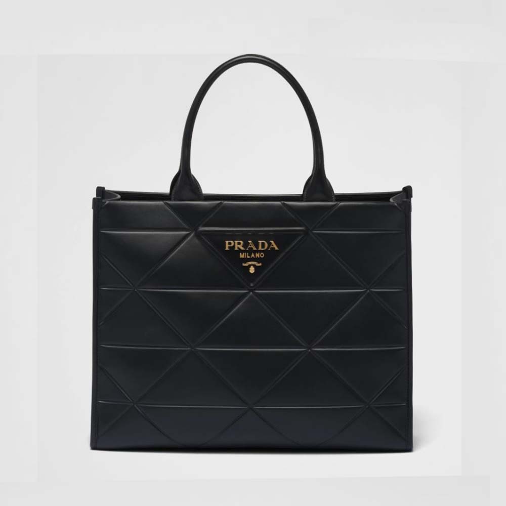 Front view of Prada Women Large Leather Handbag-Black showcasing logo