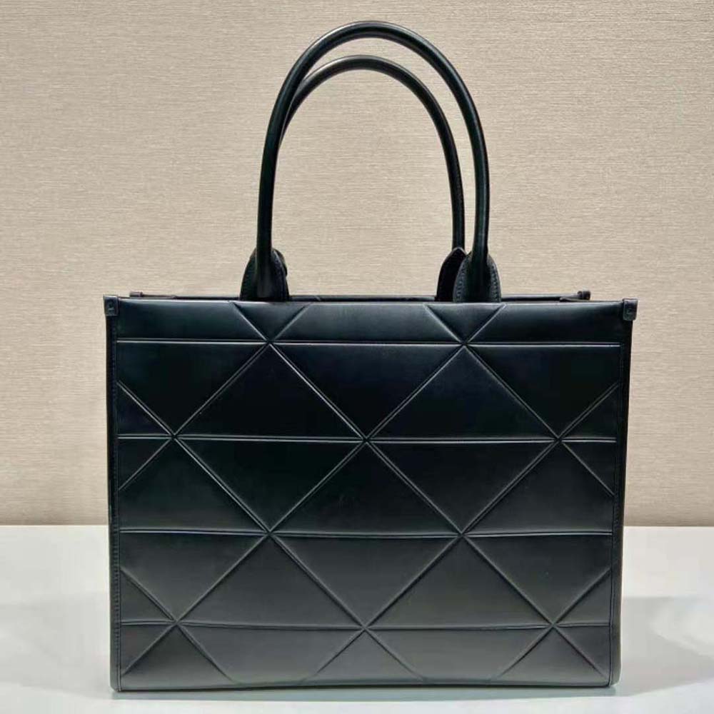 Side angle highlighting silhouette of Prada Women Large Leather Handbag-Black
