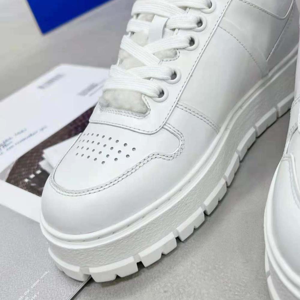 Prada Women Leather and Shearling Sneakers-White - image 7