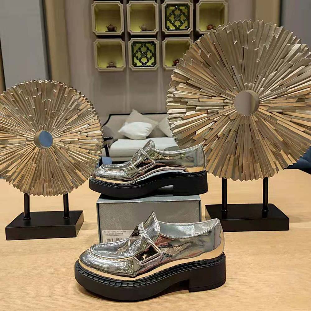 Prada Women Metallic Leather Loafers-Silver - image 6