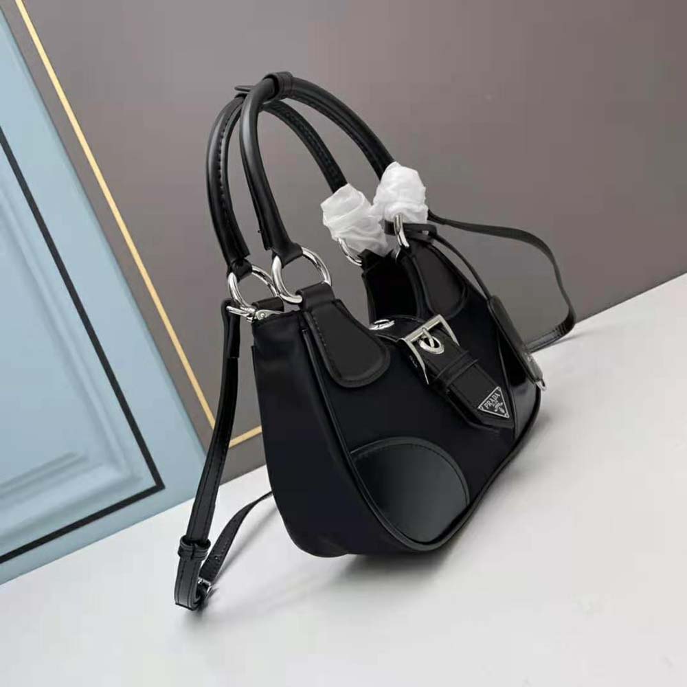 Prada Women Moon Re-Nylon and Leather Bag-Black - image 4