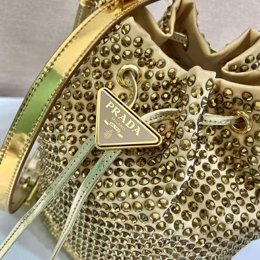 Prada Women Satin Mini-Bag with Crystals-Gold - image 8