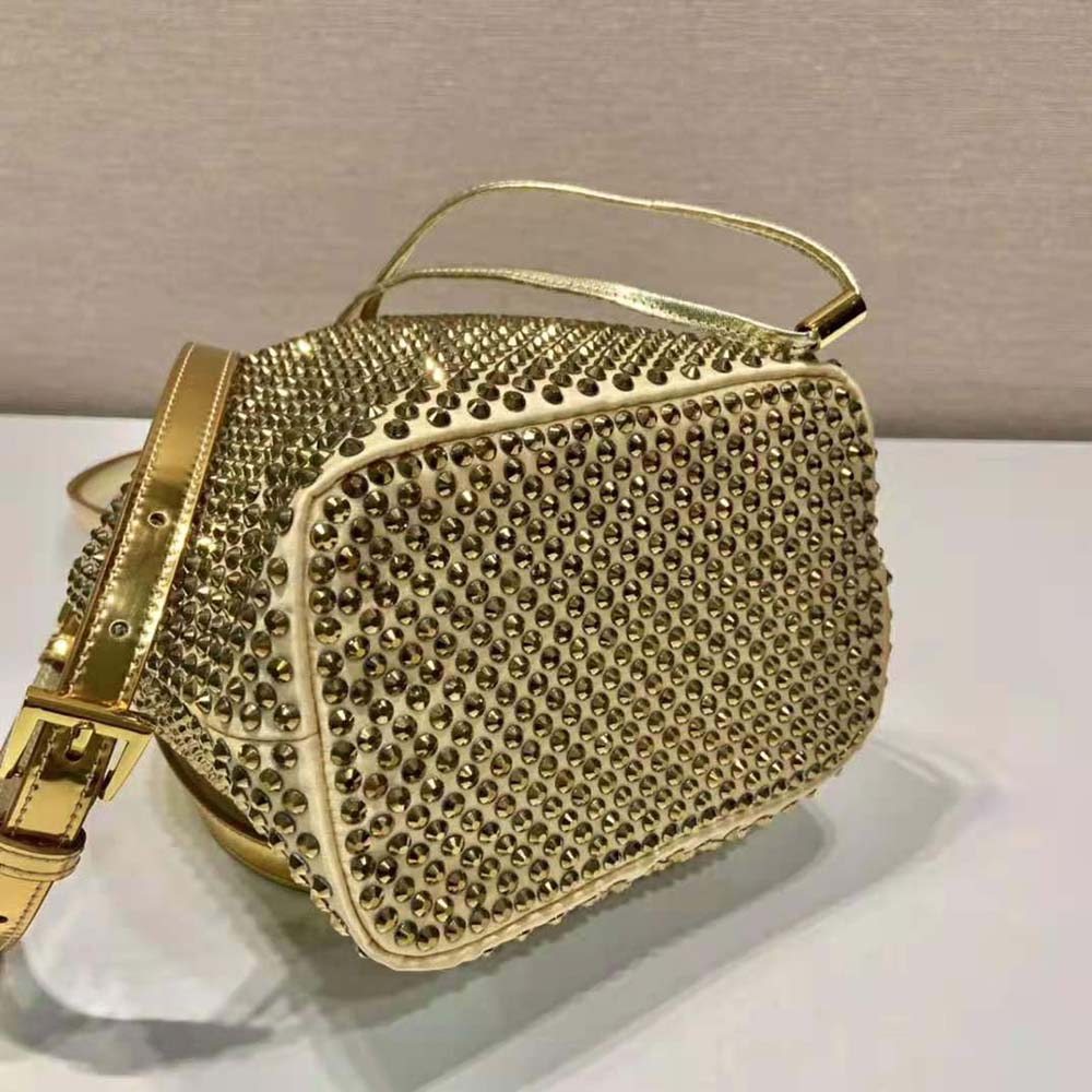 Prada Women Satin Mini-Bag with Crystals-Gold - image 7