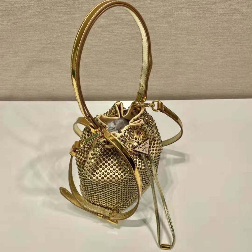 Prada Women Satin Mini-Bag with Crystals-Gold - image 4