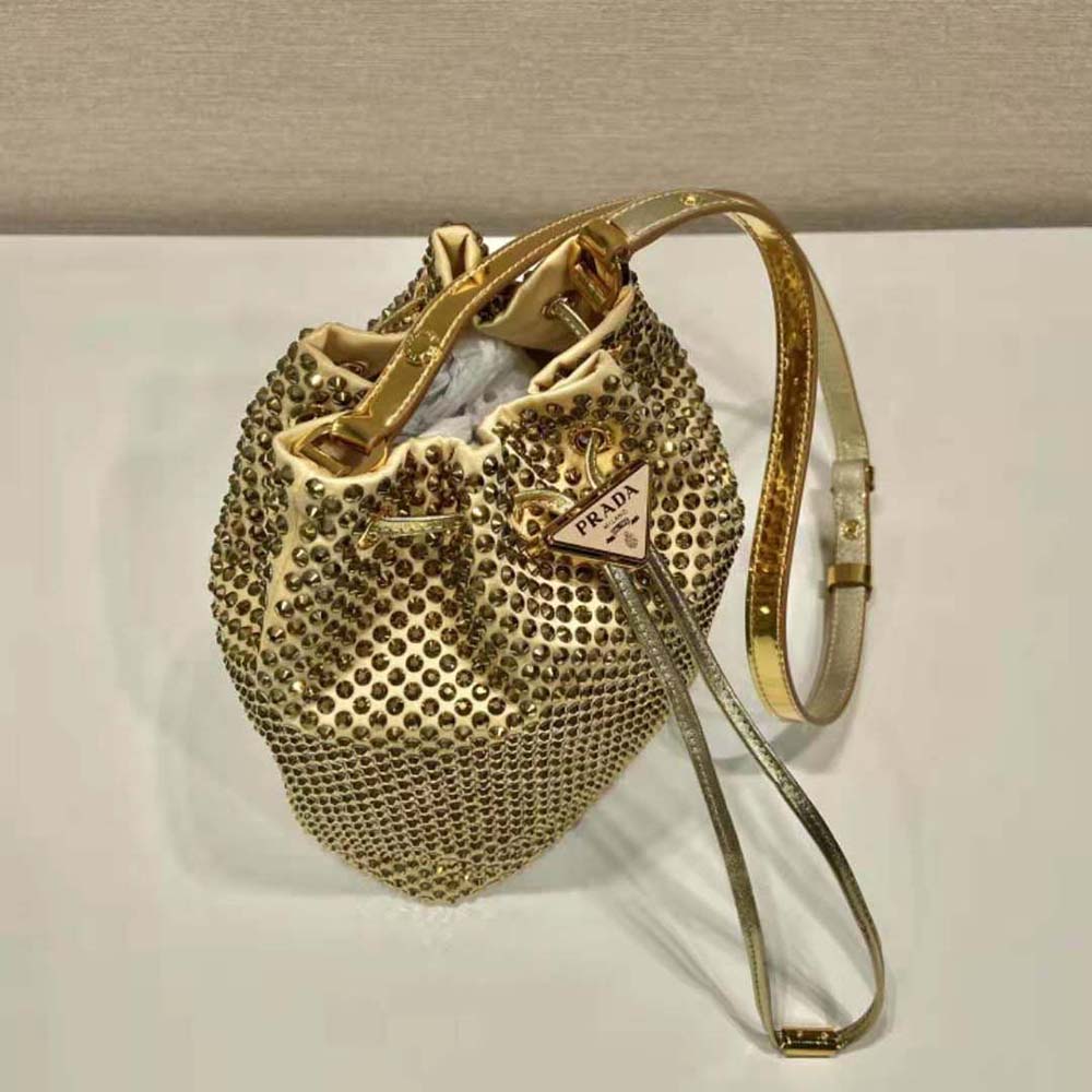Prada Women Satin Mini-Bag with Crystals-Gold - image 5