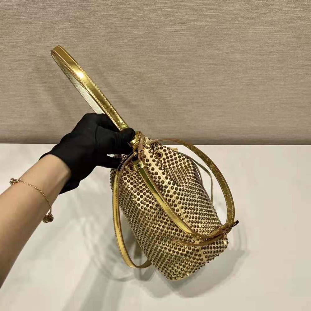 Prada Women Satin Mini-Bag with Crystals-Gold - image 6