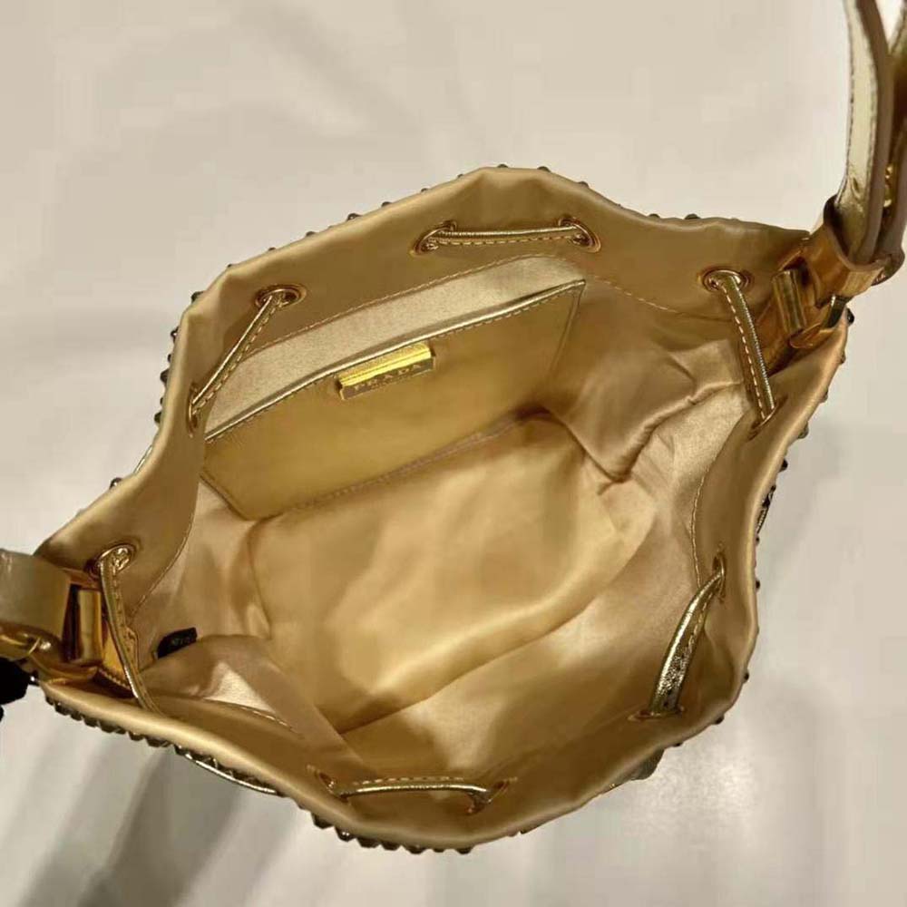Prada Women Satin Mini-Bag with Crystals-Gold - image 9