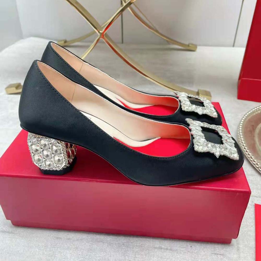 Roger Vivier Women Jewel Heel Rhinestone Buckle Pumps in Satin - image 6