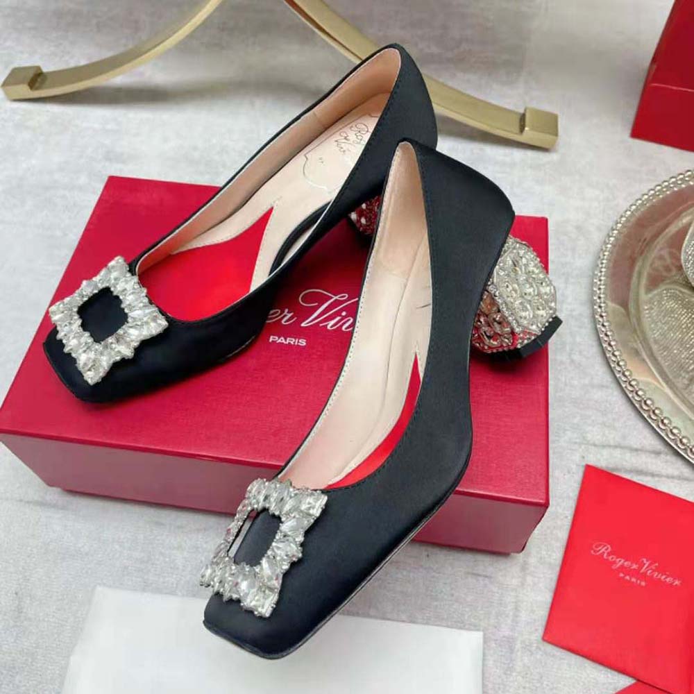 Roger Vivier Women Jewel Heel Rhinestone Buckle Pumps in Satin - image 4