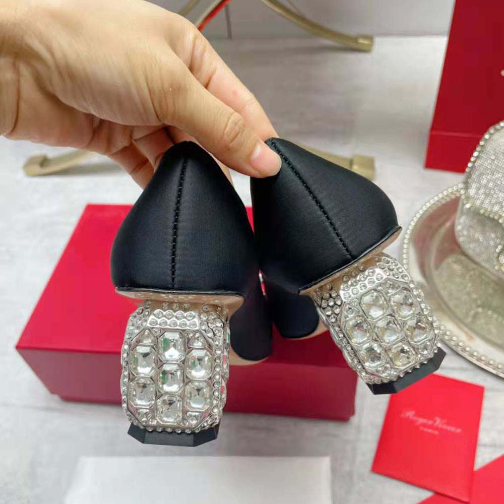 Roger Vivier Women Jewel Heel Rhinestone Buckle Pumps in Satin - image 9