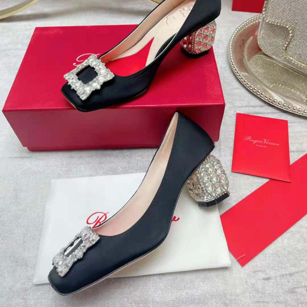 Roger Vivier Women Jewel Heel Rhinestone Buckle Pumps in Satin - image 5
