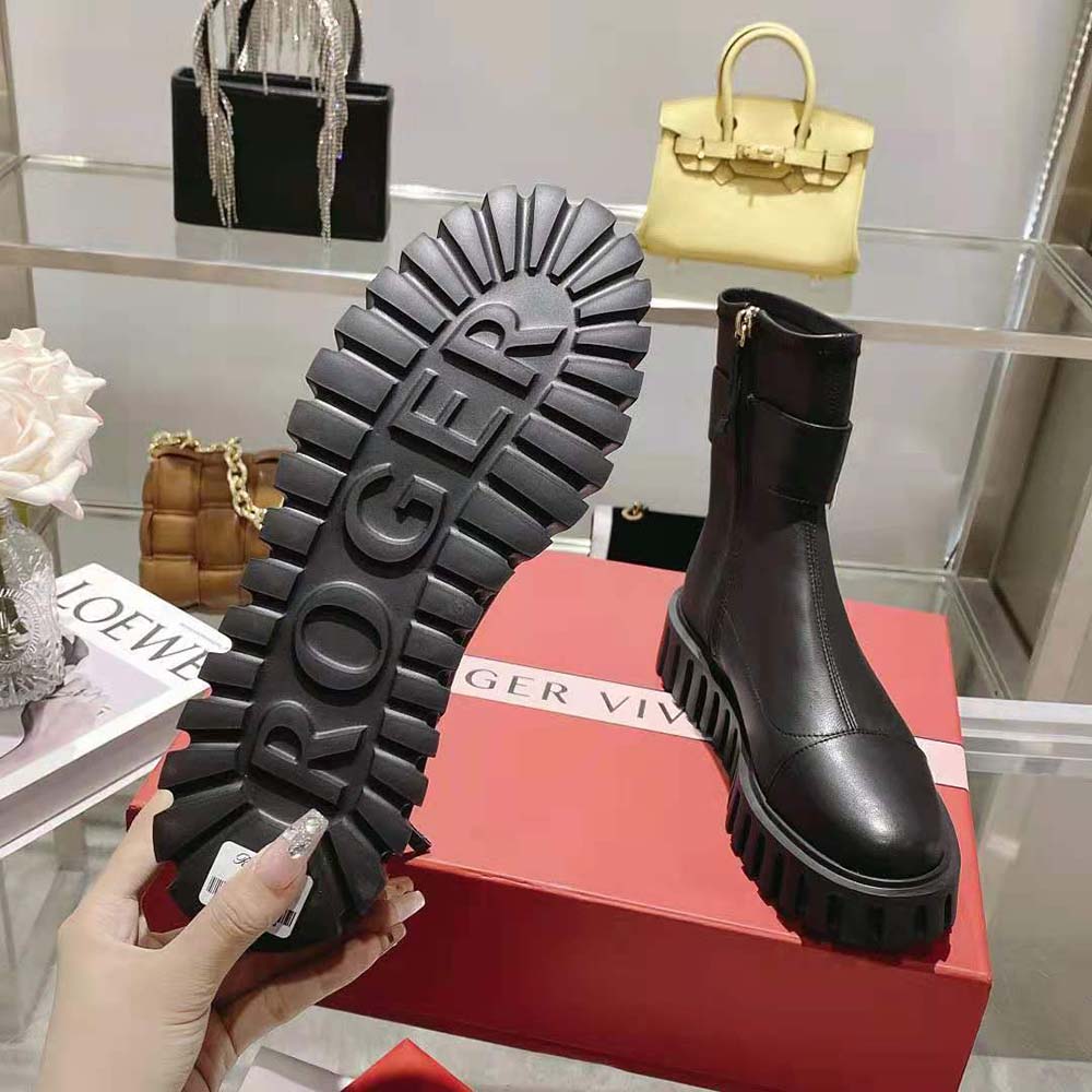 Roger Vivier Women Viv’ Go-Thick Metal Buckle Stretch Ankle Boots in Soft Leather - image 10