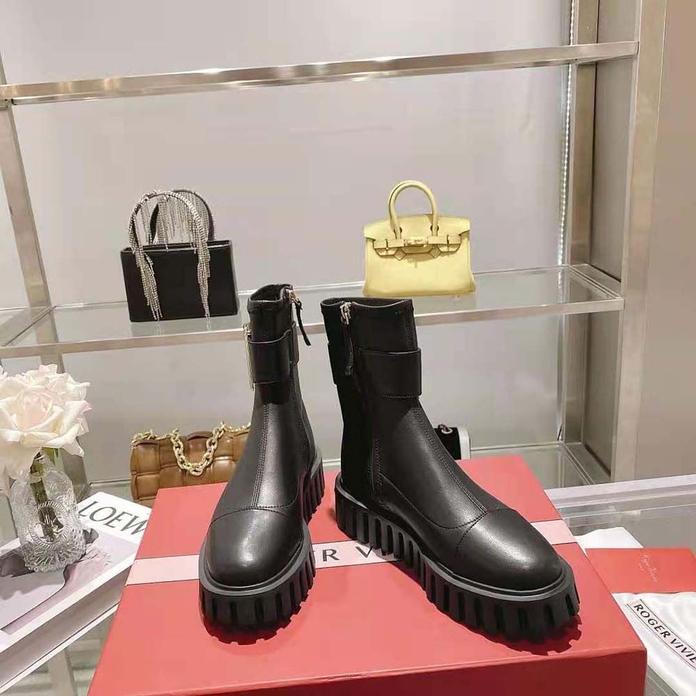 Top-down view showcasing soft leather and stretch panel on boots