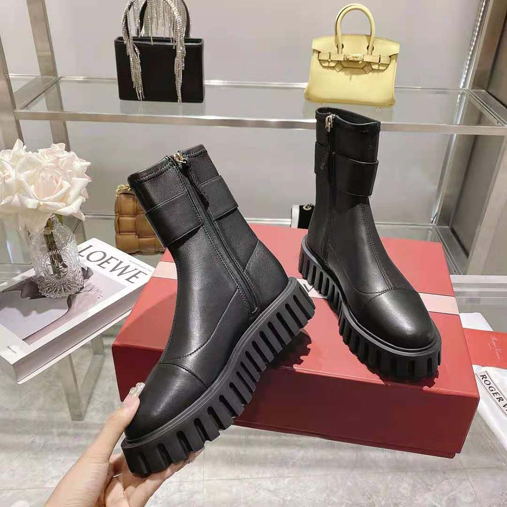 Roger Vivier Women Viv’ Go-Thick Metal Buckle Stretch Ankle Boots in Soft Leather - image 5
