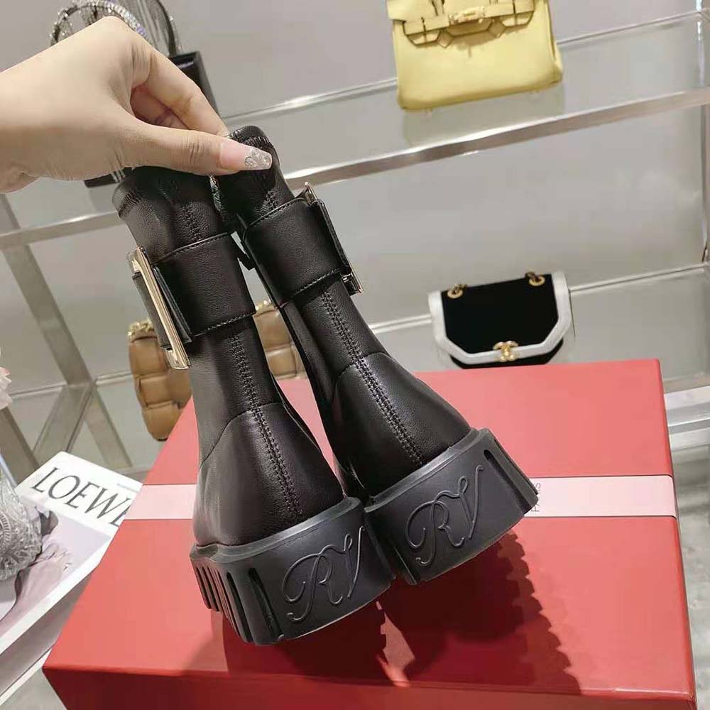 Roger Vivier Women Viv’ Go-Thick Metal Buckle Stretch Ankle Boots in Soft Leather - image 7