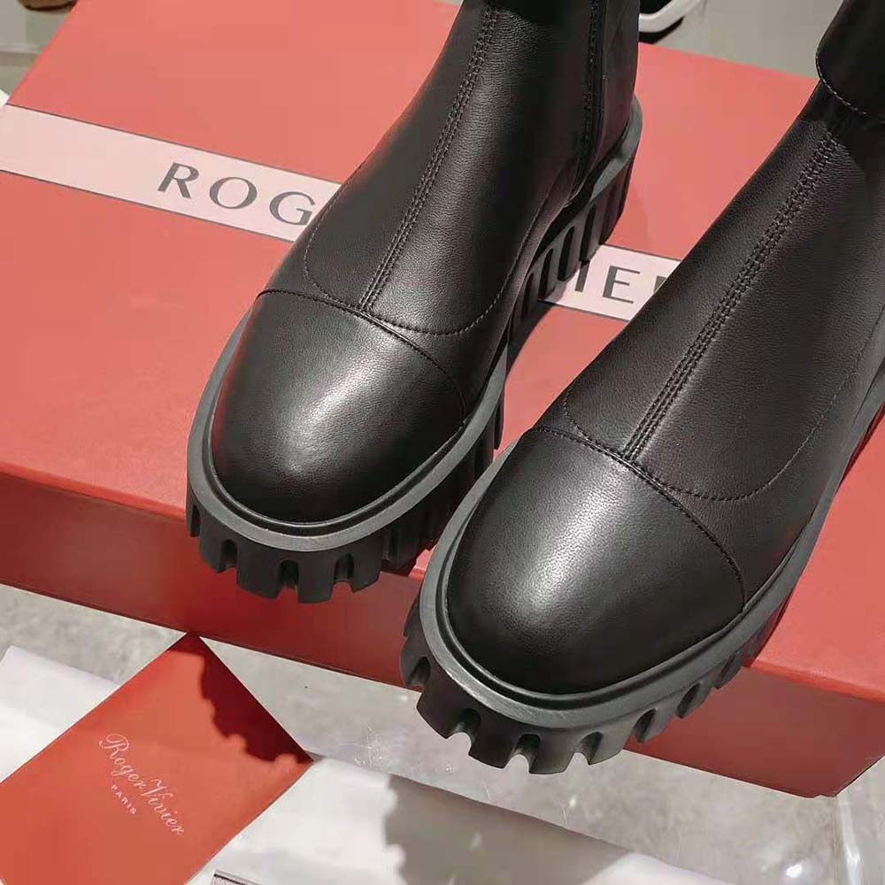 Roger Vivier Women Viv’ Go-Thick Metal Buckle Stretch Ankle Boots in Soft Leather - image 8