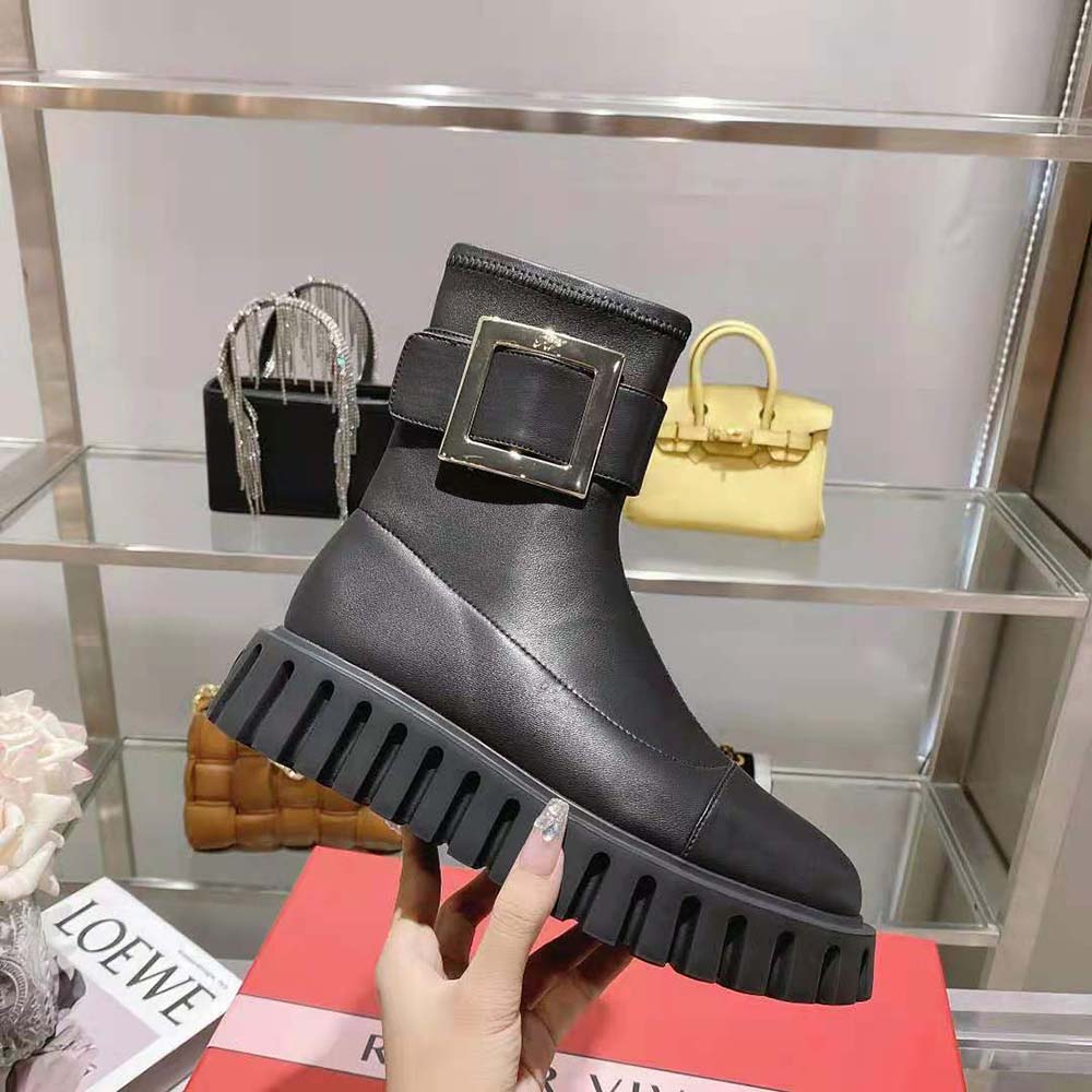 Roger Vivier Women Viv’ Go-Thick Metal Buckle Stretch Ankle Boots in Soft Leather - image 6