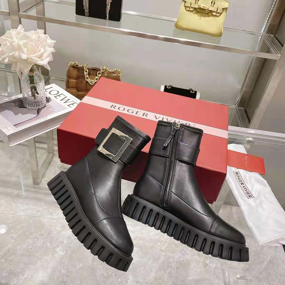 Roger Vivier Women Viv’ Go-Thick Metal Buckle Stretch Ankle Boots in Soft Leather - image 4