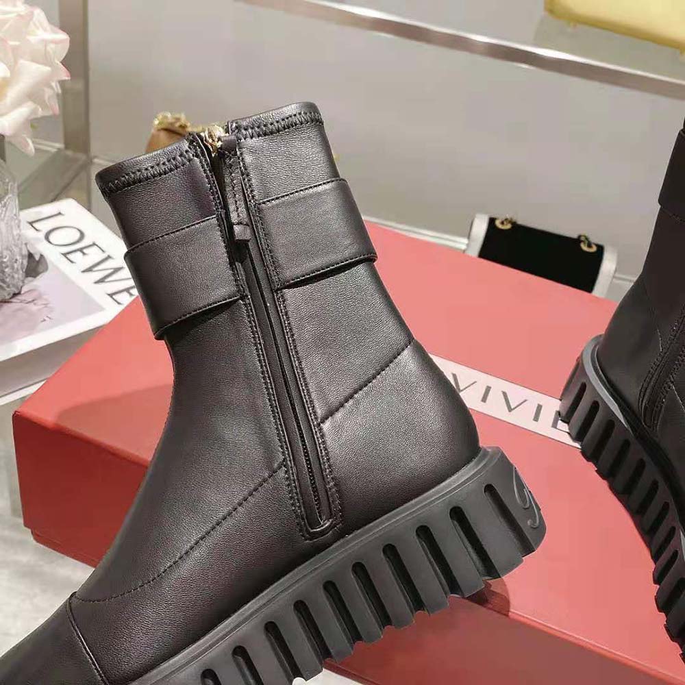 Roger Vivier Women Viv’ Go-Thick Metal Buckle Stretch Ankle Boots in Soft Leather - image 9