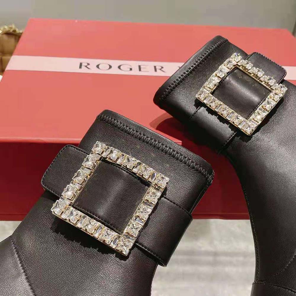 Roger Vivier Women Viv’ Go-Thick Rhinestone Buckle Stretch Ankle Boots in Soft Leather - image 7