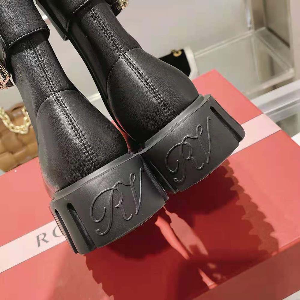 Roger Vivier Women Viv’ Go-Thick Rhinestone Buckle Stretch Ankle Boots in Soft Leather - image 8