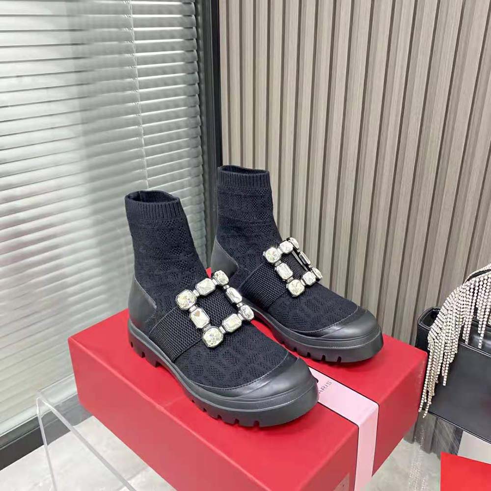 Front angle showing fabric texture and silhouette of Roger Vivier Women Walky Viv’ Boots