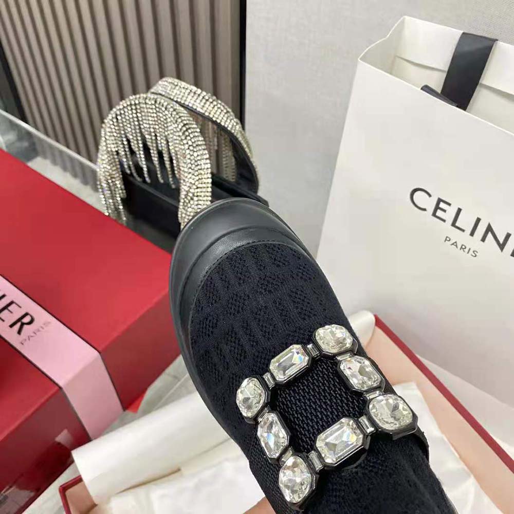 Roger Vivier Women Walky Viv’ Rhinestone Buckle Socks Ankle Boots in Fabric-Black - image 9
