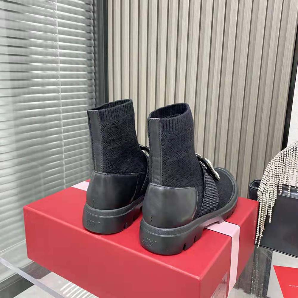 Roger Vivier Women Walky Viv’ Rhinestone Buckle Socks Ankle Boots in Fabric-Black - image 8