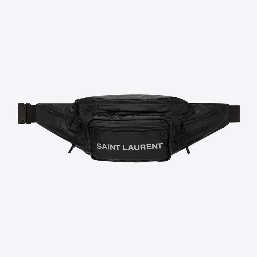 Front angle view of Saint Laurent YSL Men Nuxx Crossbody Bag in nylon-black