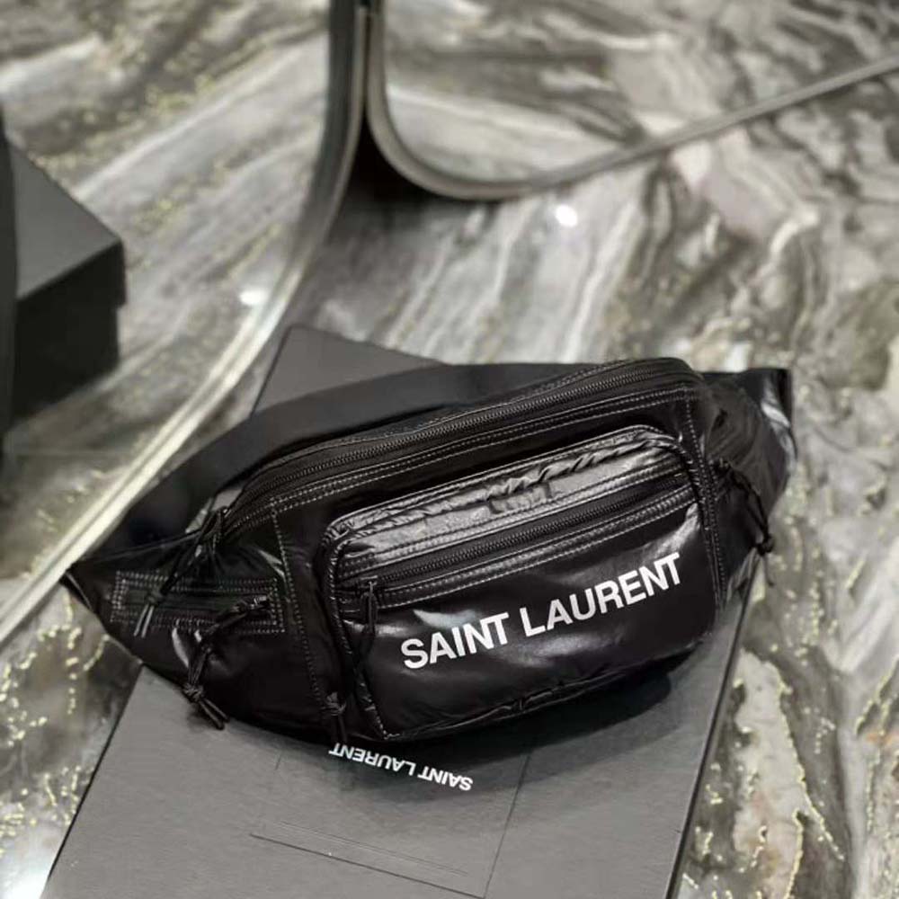 Side profile showing adjustable strap of Saint Laurent YSL Men Nuxx Crossbody Bag