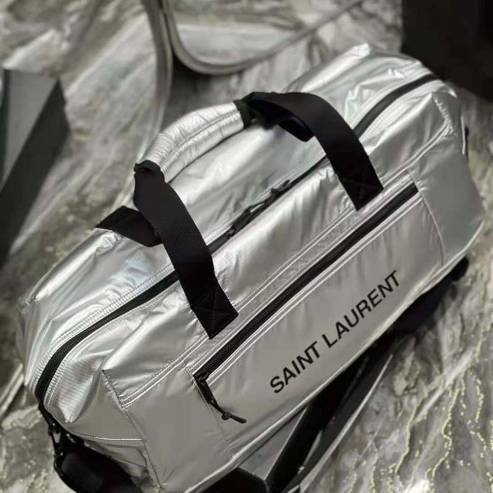 Saint Laurent YSL Men Nuxx Duffle in Metallized Nylon-Silver - image 5