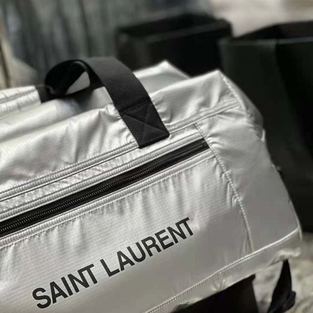Saint Laurent YSL Men Nuxx Duffle in Metallized Nylon-Silver - image 8