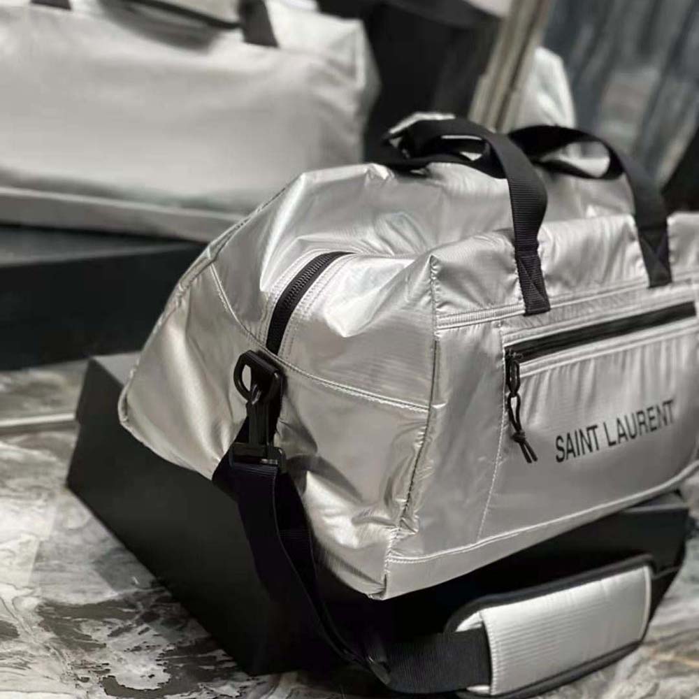 Saint Laurent YSL Men Nuxx Duffle in Metallized Nylon-Silver - image 6