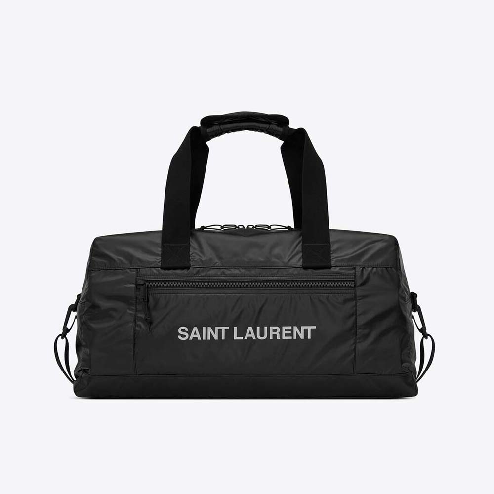 Front view of Saint Laurent YSL Men Nuxx Duffle in black nylon