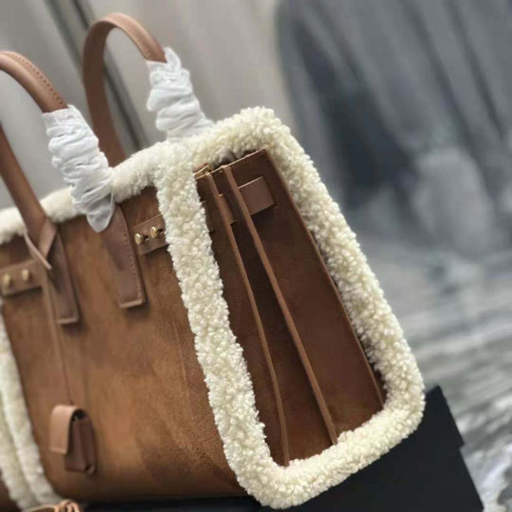 Saint Laurent YSL Men Sac De Jour Thin Large in Shearling and Suede-Brown - image 6