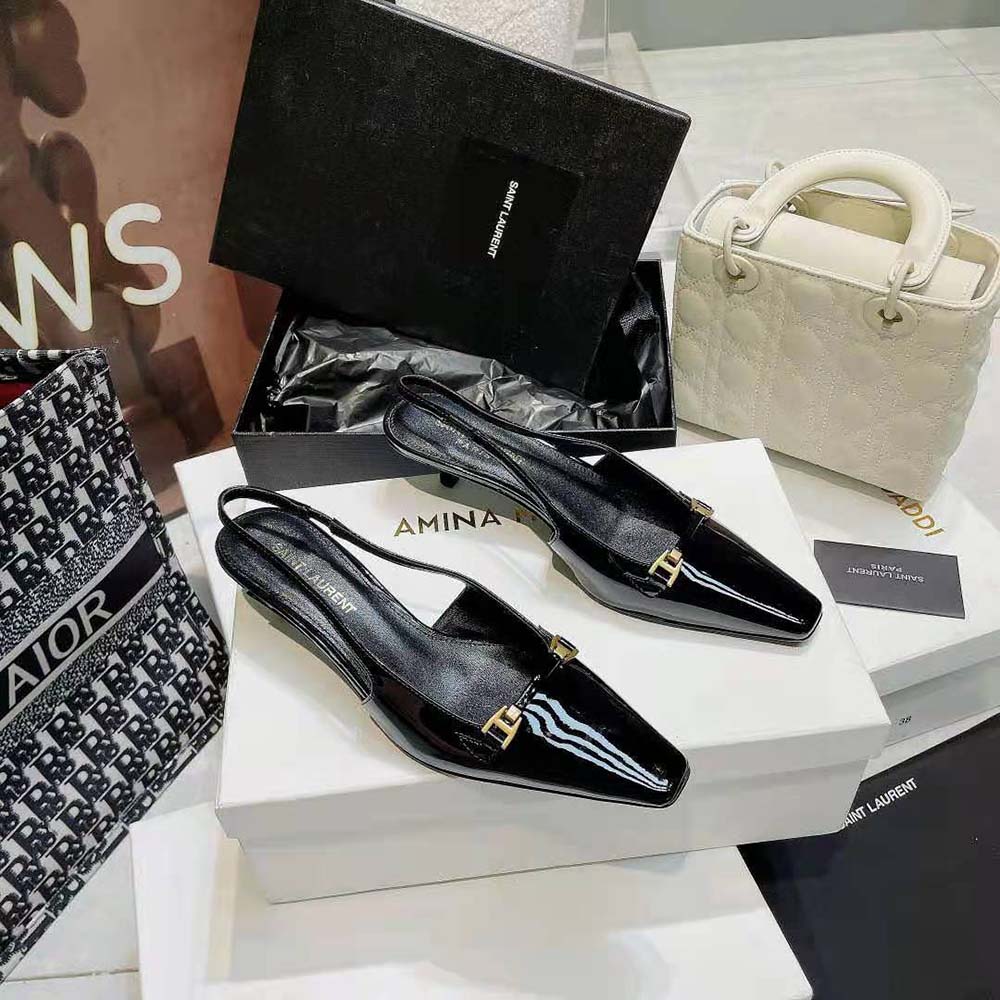 Side view showcasing silhouette and slingback strap of Saint Laurent YSL Women Blade Sslingback Pumps