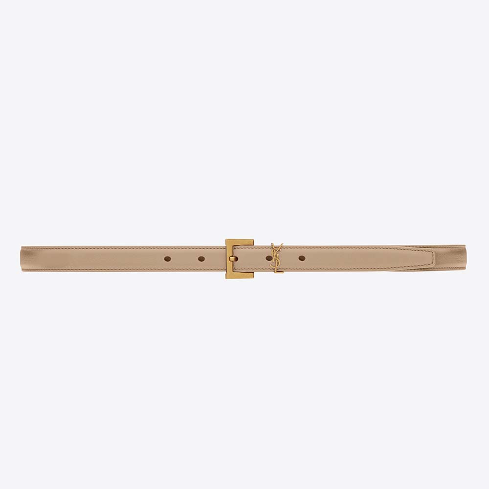Front view of Saint Laurent YSL Women Cassandre Thin Belt with square buckle
