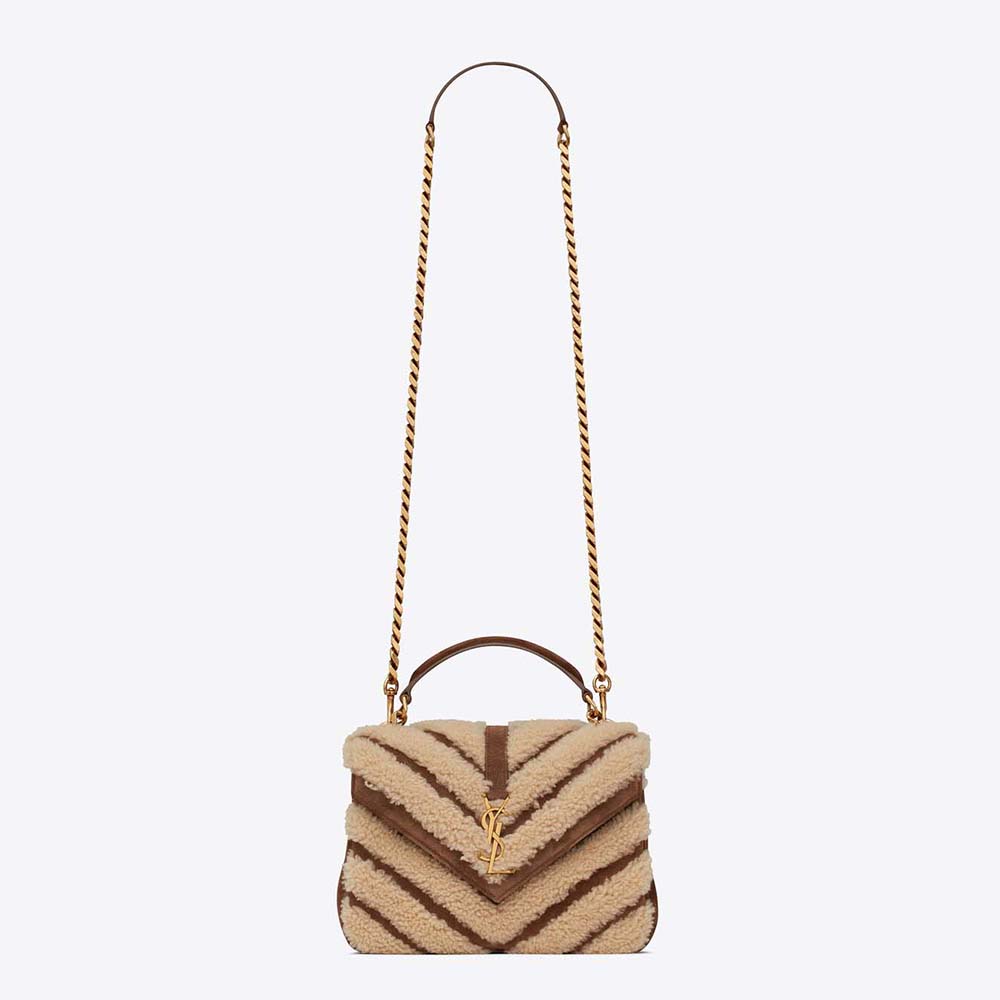 Saint Laurent YSL Women College Medium Chain Bag in Suede and Shearling