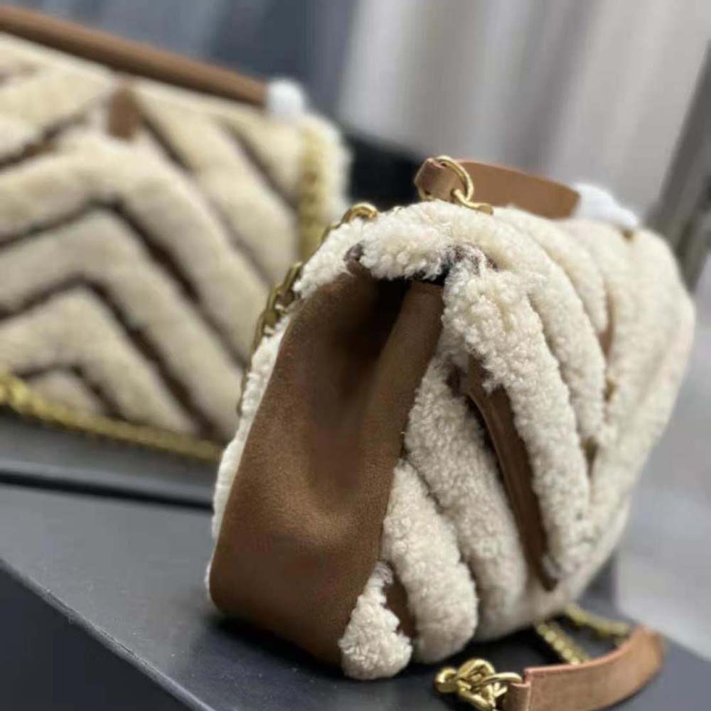 Saint Laurent YSL Women College Medium Chain Bag in Suede and Shearling - image 6