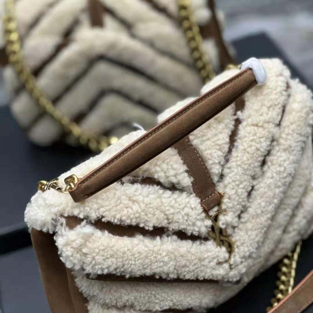 Saint Laurent YSL Women College Medium Chain Bag in Suede and Shearling - image 9