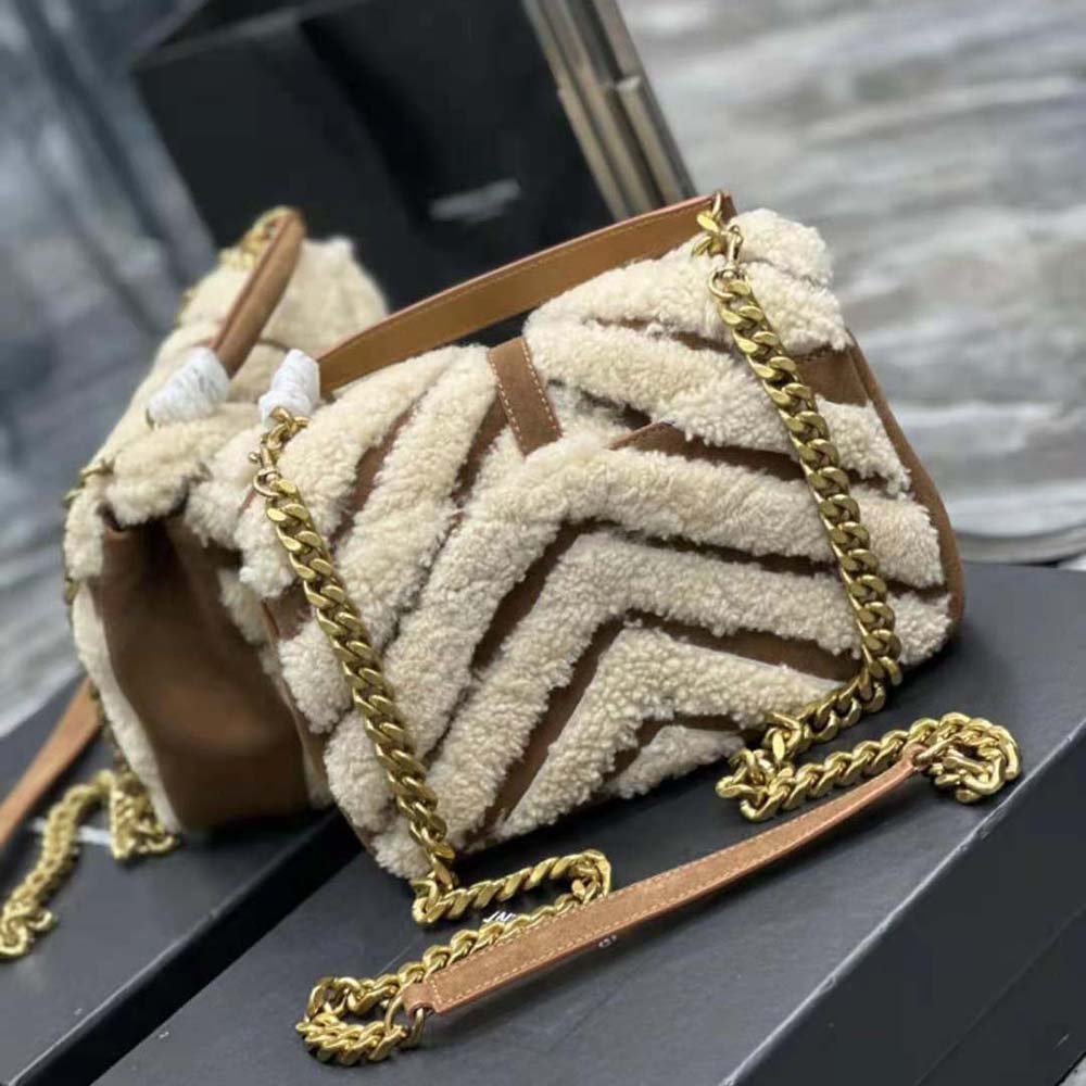 Saint Laurent YSL Women College Medium Chain Bag in Suede and Shearling - image 4