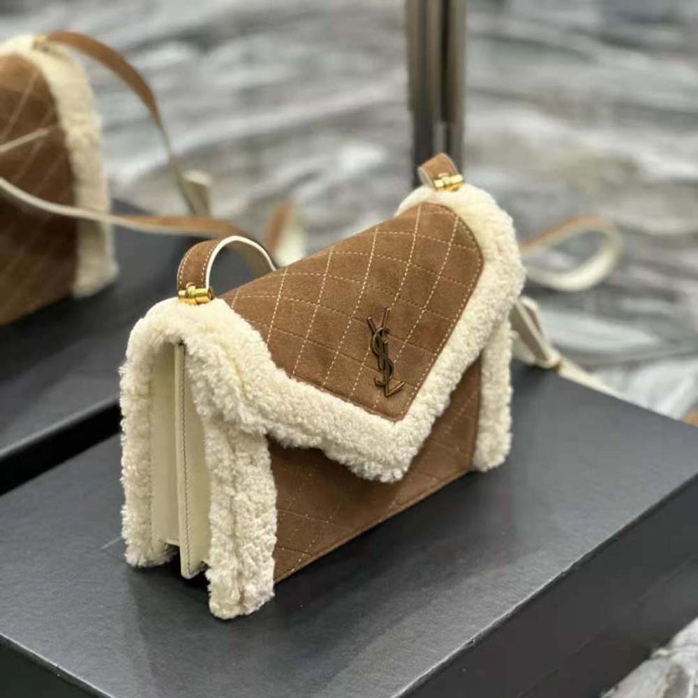 Saint Laurent YSL Women Gaby Satchel in Quilted Suede and Shearling - image 6