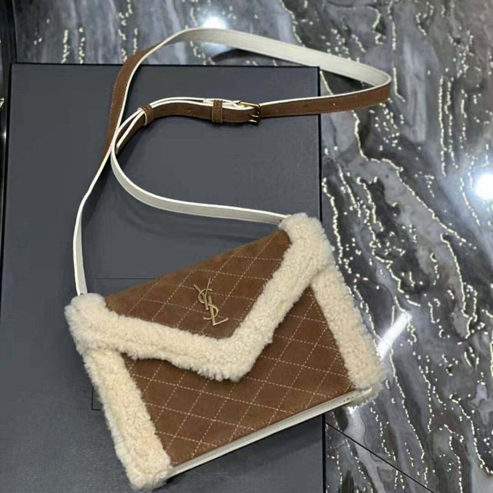 Saint Laurent YSL Women Gaby Satchel in Quilted Suede and Shearling - image 5