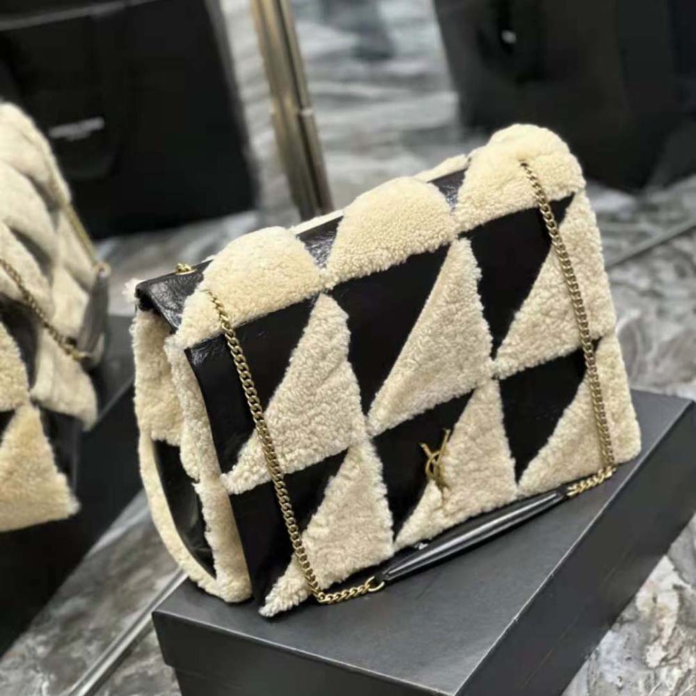 Saint Laurent YSL Women Jamie Giant Chain Bag “Carré Rive Gauche” in Suede and Shearling Patchwork-Black - image 5