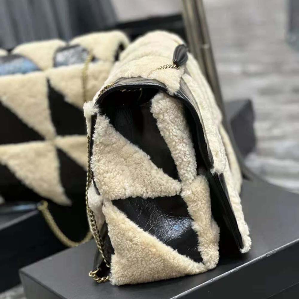 Saint Laurent YSL Women Jamie Giant Chain Bag “Carré Rive Gauche” in Suede and Shearling Patchwork-Black - image 7