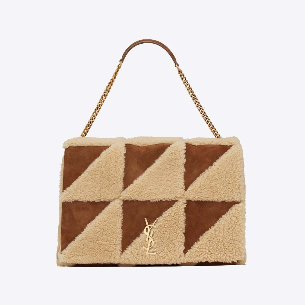Front view of Saint Laurent YSL Women Jamie Giant Chain Bag in suede and shearling