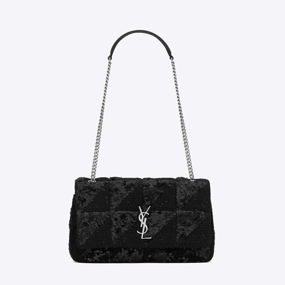 Saint Laurent YSL Women Jamie Medium Chain Bag “Carré Rive Gauche” in Sequins and Sequined Tweed