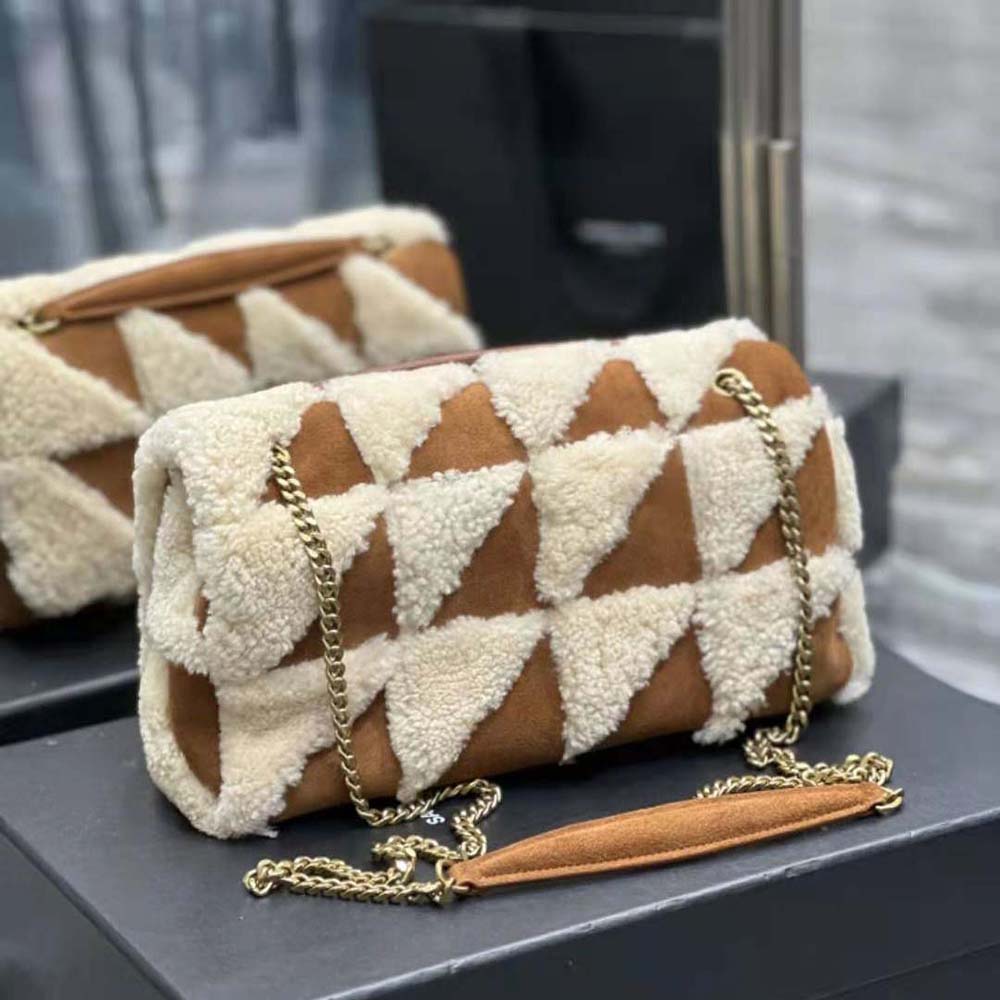 Saint Laurent YSL Women Jamie Medium Chain Bag “Carré Rive Gauche” in Suede and Shearling Patchwork - image 4