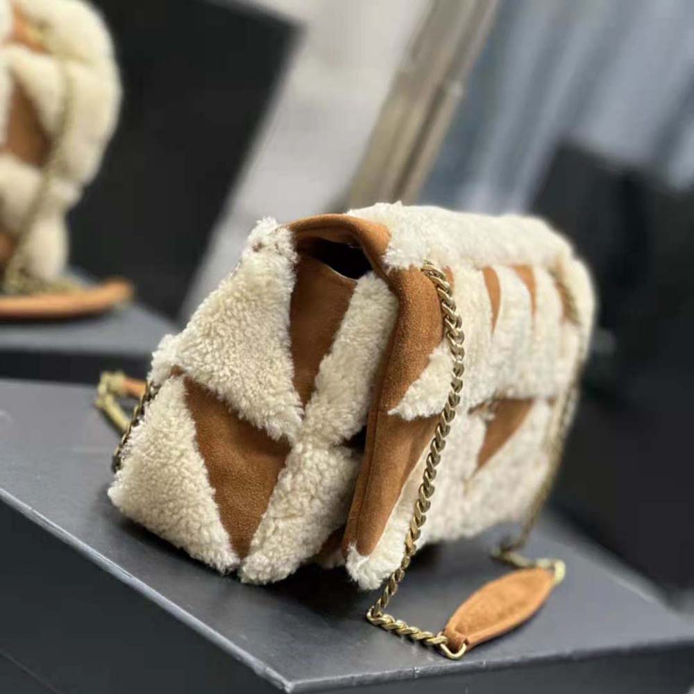 Saint Laurent YSL Women Jamie Medium Chain Bag “Carré Rive Gauche” in Suede and Shearling Patchwork - image 5