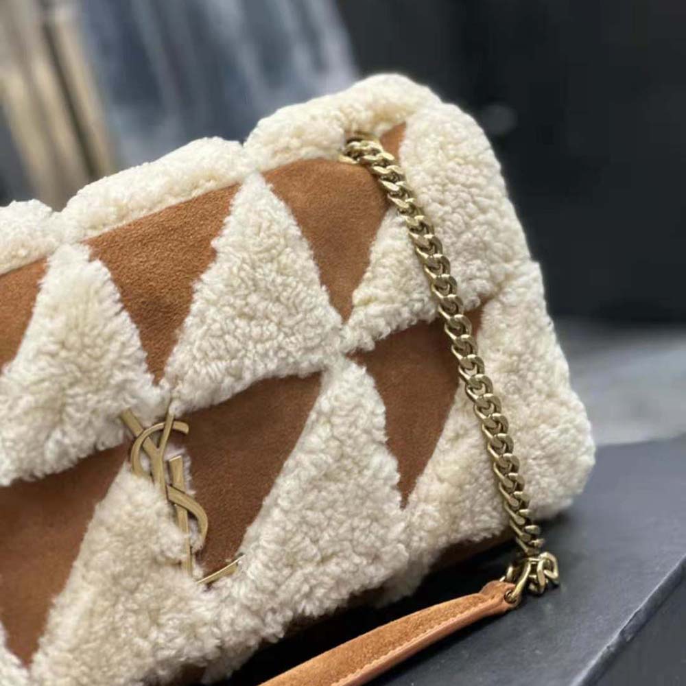 Saint Laurent YSL Women Jamie Medium Chain Bag “Carré Rive Gauche” in Suede and Shearling Patchwork - image 8